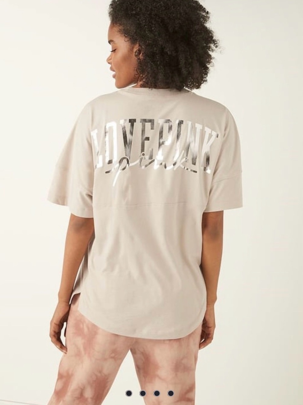 Victoria’s Secret PINK Vanilla Bean Metallic Logo Oversized Tee Size M NWT